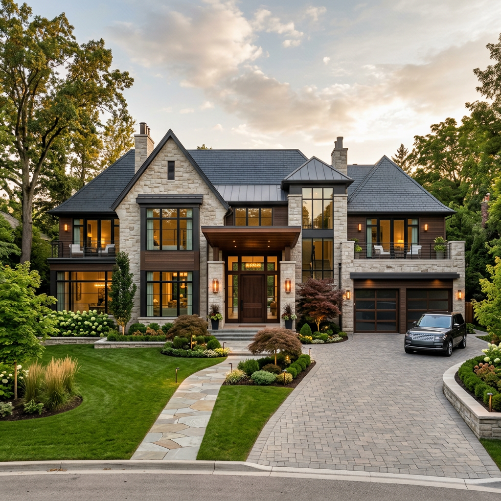 luxury custom home exterior front view